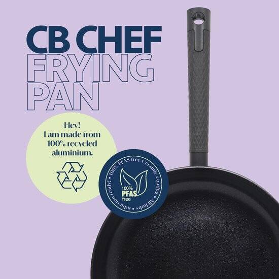 CB Chef koekenpan Ø 20cm - Non stick - 100% Recycled - Pfas-vrij - Keramisch - Inductie geschikt – Zwart - Afbeelding 3