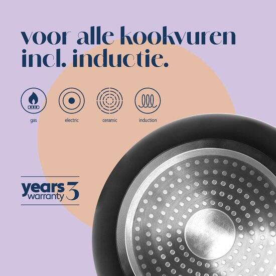 CB Chef koekenpan Ø 24cm - Non stick - 100% Recycled - Pfas-vrij - Keramisch - Inductie geschikt – Zwart - Afbeelding 2