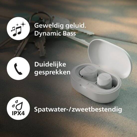 PHILIPS TAT1209WT True Wireless In Ear Bluetooth Headphones - Kleine oordopjes, Geweldige kwaliteit, Natuurlijk geluid met dynamische bass, Duidelijke gesprekken en Kleine oplaadhoes - Wit - Afbeelding 4