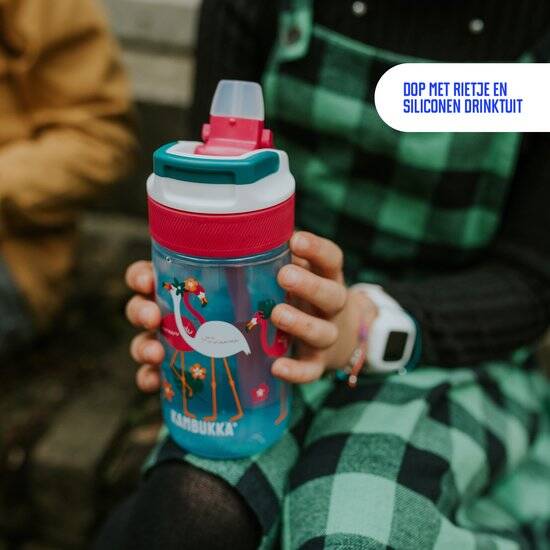 Kambukka Lagoon waterfles 400ml -Blue Flamingo met geïntegreerd rietje - drinkfles voor kinderen - Afbeelding 5