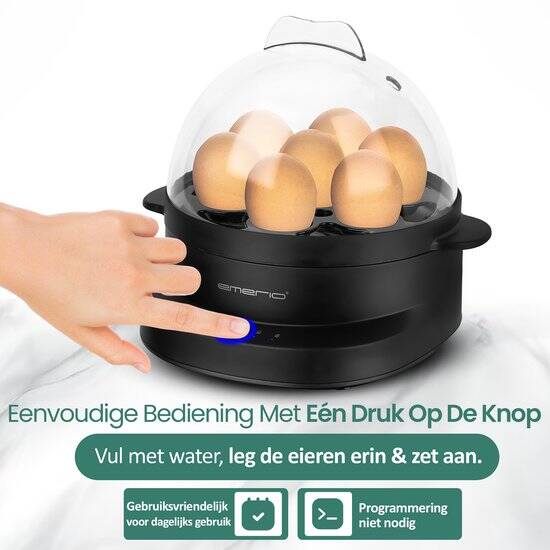 Emerio Eierkoker Elektrisch 350W - Voor 7 Eieren - BPA-vrij en Meertalige Spraakfunctie - Automatische Uitschakeling - EB-131811.1 Zwart - Afbeelding 4