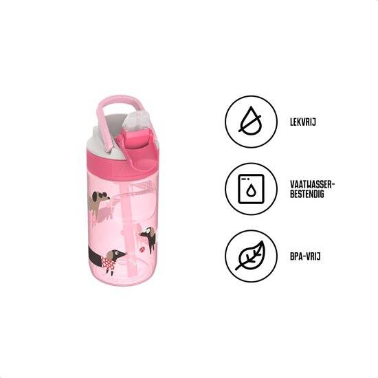 Kambukka Lagoon Drinkfles voor kinderen 400ml Diva Dogs - met geïntegreerd rietje - drinkbus kinderen - drinkbeker voor school - Afbeelding 2