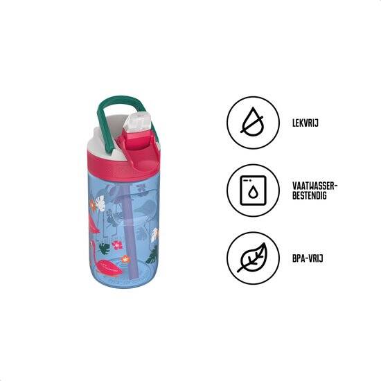 Kambukka Lagoon waterfles 400ml -Blue Flamingo met geïntegreerd rietje - drinkfles voor kinderen - Afbeelding 2