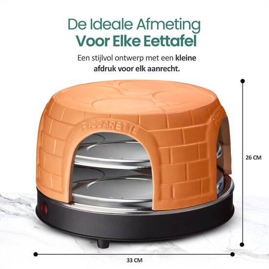 Emerio Pizzarette Origineel - 8 Persoons Pizza Oven - Handgemaakte Terracotta Koepel - 8 Geïsoleerde Bakspatels - RVS Bakplaat - Gourmetstel - PO-116124.1 1500W - Afbeelding 2