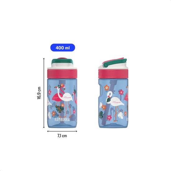 Kambukka Lagoon waterfles 400ml -Blue Flamingo met geïntegreerd rietje - drinkfles voor kinderen - Afbeelding 3
