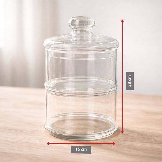 Bonbonnière/snoeppot - glas - 2 lagen - Ø16 cm - met deksel - Afbeelding 2