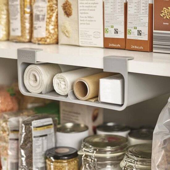 Joseph Joseph Keukenkastorganizer voor Aluminiumfolie, Huishoudfolie, Bakpapier en Zakjes – Ruimtebesparende Houder - Grijs - Medium - Afbeelding 4