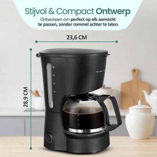 Emerio Compact Koffiezetapparaat met Glazen Kan - 5 Kopjes per Keer - 0,6L Filterkoffie - ook geschikt voor Camping - Uitneembaar Filter - Non-Drip systeem - 600W - CME-116801 Zwart - Afbeelding 3