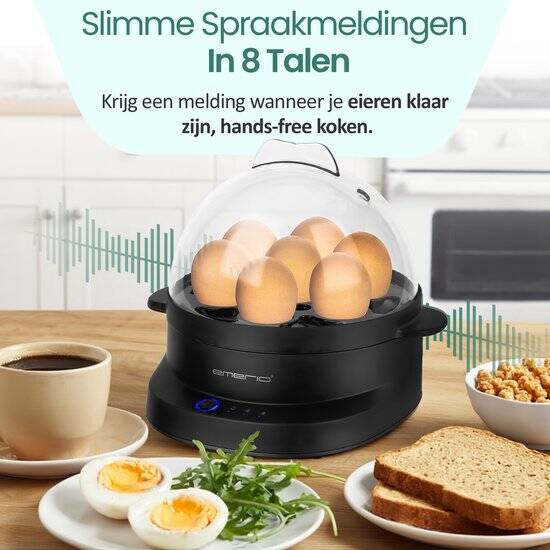 Emerio Eierkoker Elektrisch 350W - Voor 7 Eieren - BPA-vrij en Meertalige Spraakfunctie - Automatische Uitschakeling - EB-131811.1 Zwart - Afbeelding 5