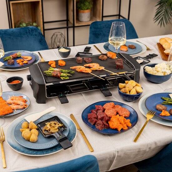 Princess Gourmetstel 162840 - Raclette 8 personen - Grill and Bakplaat - Groot - 2 meter snoer - Regelbare thermostaat - 1400W - Omkeerbare bakplaat en grillplaat - 8 pannetjes - Afbeelding 6