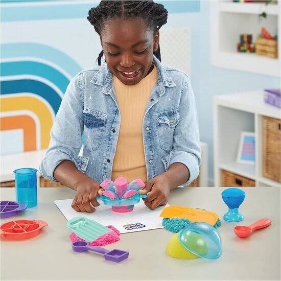 Kinetic Sand - Ultimate Sandisfying-set met 907 g roze geel en blauwgroen origineel Kinetic Sand - met 10 vormen en gereedschappen - Sensorisch speelgoed - Afbeelding 3