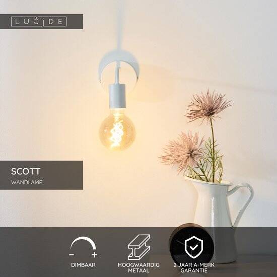 Lucide SCOTT - Wandlamp - 1xE27 - Wit - Afbeelding 3