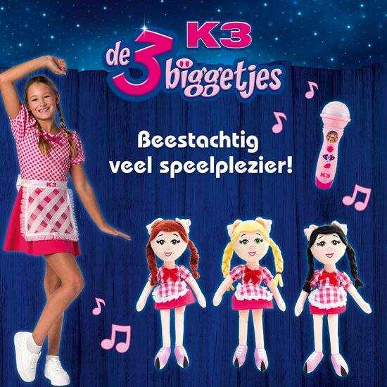 K3 De 3 Biggetjes knuffel - Knuffelpop met muziek 40 cm - Hanne - Afbeelding 3
