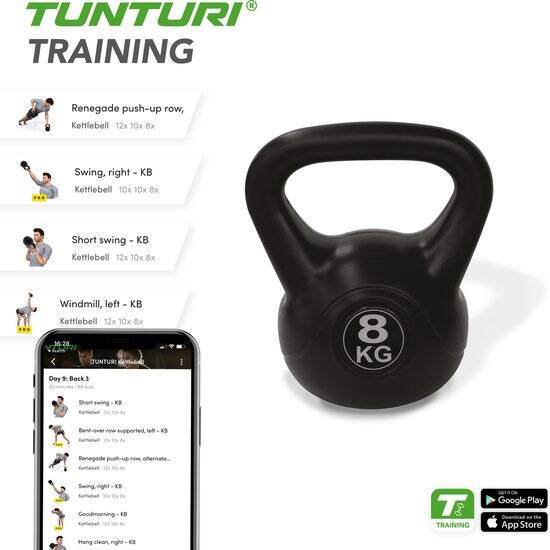 Tunturi PVC Kettle Bell - Kettlebell - 8 kg - Incl. gratis fitness app - Afbeelding 3