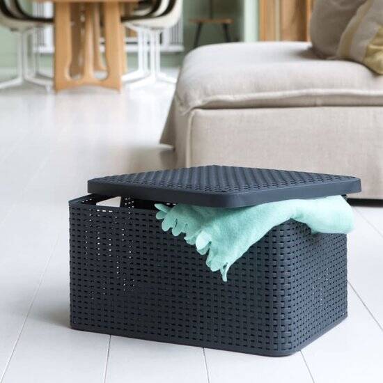 Curver Style Opbergmand met deksel L - 30 liter - Antraciet - 44,5x33x24,8 cm - Afbeelding 3