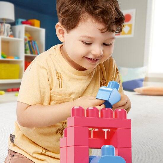 Mega Bloks First Builders Grote Bouwtas - Roze bouwstenen - 60 onderdelen - Afbeelding 2