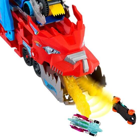 Hot Wheels City - Ultieme Dubbele Draak Transportvoertuig en 2 speelgoedauto's - Afbeelding 3