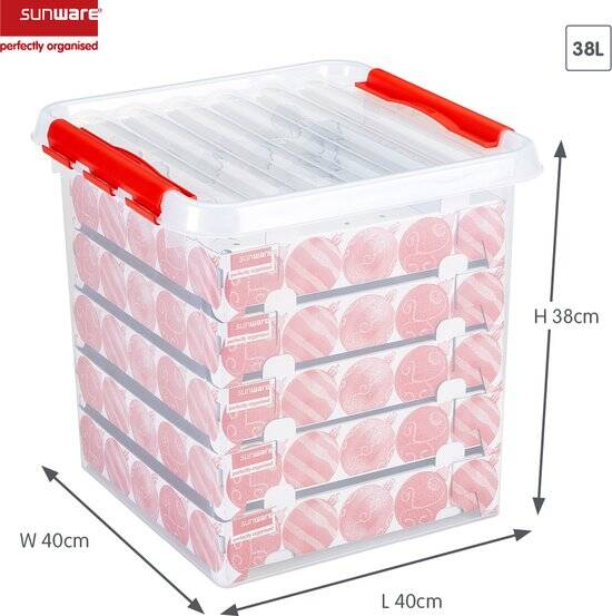 Sunware Q-line kerstballen opbergbox 38L - Voor 125 kerstballen - 40x40x40 cm - Afbeelding 3