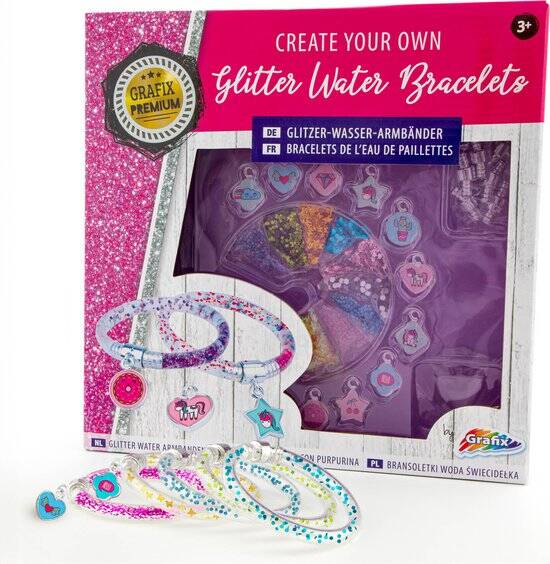 Grafix Knutselpakketten - Modepakketten voor Meisjes - Armband Maken met Water Glitter, Charmes & Sparkles - Speelgoed Meisje 6 Jaar - Sieradenpakket