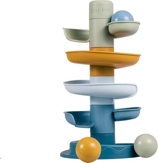 Little Dutch Spiraaltoren Blauw - Knikkerbaan - 5 delen - 3 ballen - Stapeltoren