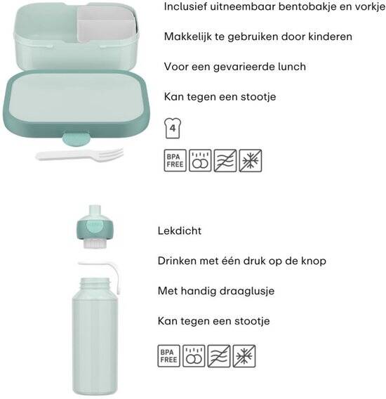 Mepal lunchset (pop-up fles & lunchbox) Campus - 400 + 750 ml - Broodtrommel en Drinkbeker voor kinderen - Bento box - Pop-up drinkfles - Spiderman - Afbeelding 4