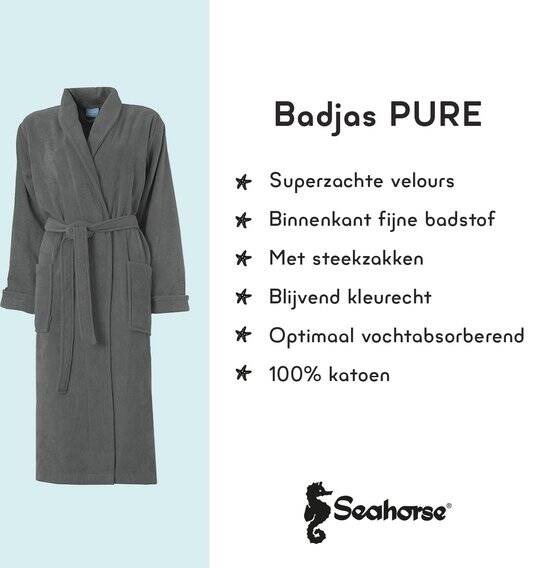 Seahorse - Pure - Badjas - Ochtendjas van Velours Katoen - Zachte Badstof - Graphite - XL - Afbeelding 5
