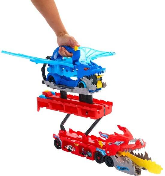 Hot Wheels City - Ultieme Dubbele Draak Transportvoertuig en 2 speelgoedauto's - Afbeelding 6