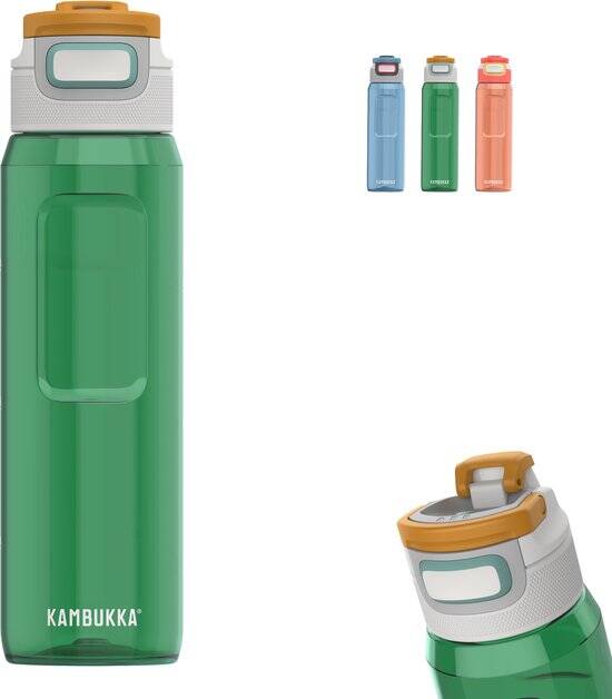 Kambukka Elton drinkfles 1L - Olive Green met 3-in-1 deksel en makkelijke reiniging