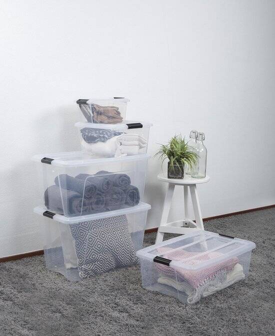 IRIS Topbox Opbergbox - 15L - Kunststof - Transparant/Zwart - Set van 3 - Afbeelding 3