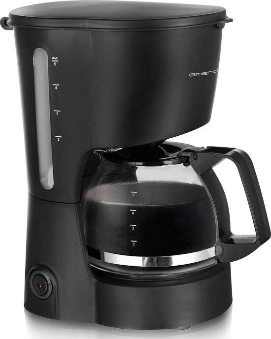 Emerio Compact Koffiezetapparaat met Glazen Kan - 5 Kopjes per Keer - 0,6L Filterkoffie - ook geschikt voor Camping - Uitneembaar Filter - Non-Drip systeem - 600W - CME-116801 Zwart