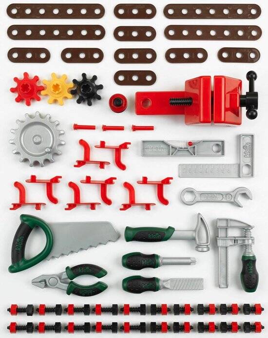Klussen Klein Toys Bosch mini speelgoed werkbank – 77 delig – met veel accessoires - met leerfuncties – donkergroen - Afbeelding 2