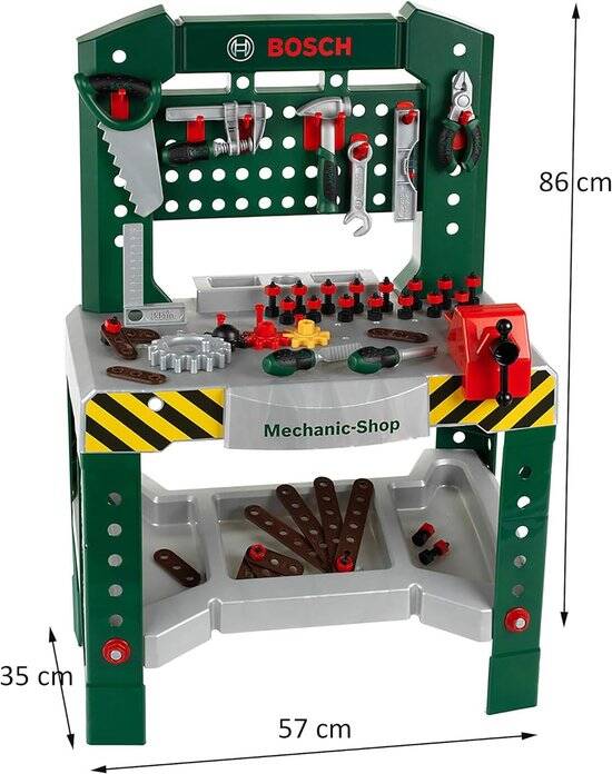 Klussen Klein Toys Bosch mini speelgoed werkbank – 77 delig – met veel accessoires - met leerfuncties – donkergroen - Afbeelding 3