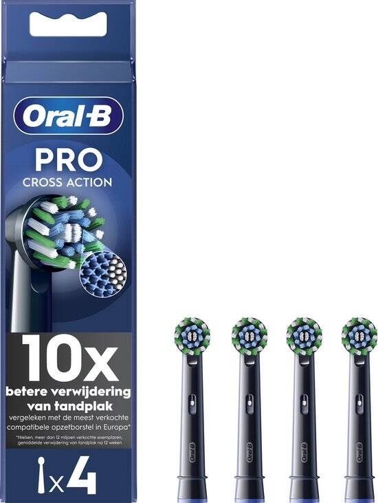 Oral-B Cross Action Pro - Opzetborstels - Met CleanMaximiser Technologie - Zwart - 4 Stuks