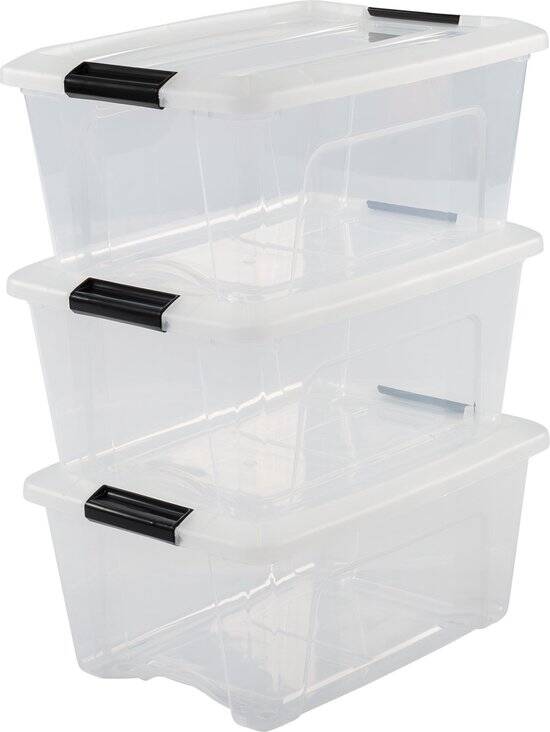 IRIS Topbox Opbergbox - 15L - Kunststof - Transparant/Zwart - Set van 3 - Afbeelding 4