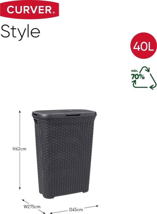 Curver Style Wasmand met Deksel - 40L - Antraciet - Afbeelding 2