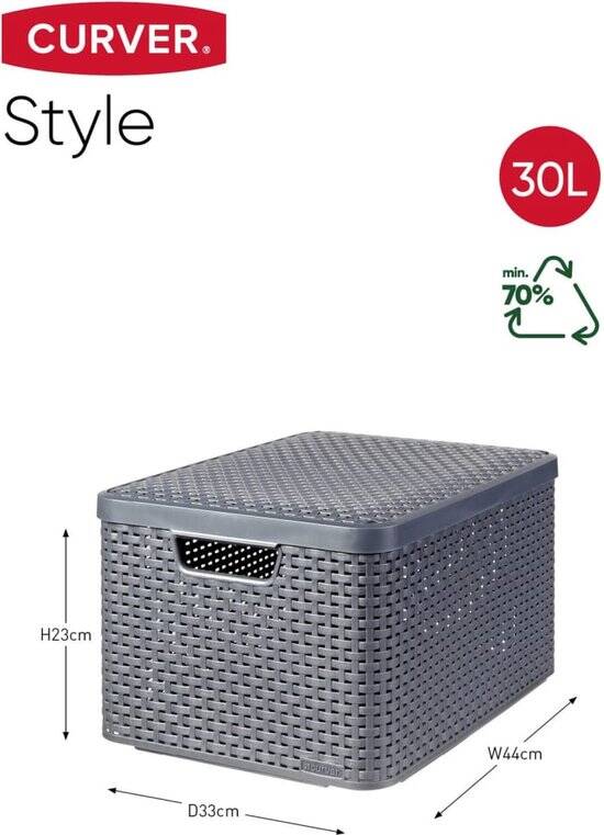 Curver Style Opbergmand met deksel L - 30 liter - Antraciet - 44,5x33x24,8 cm - Afbeelding 2