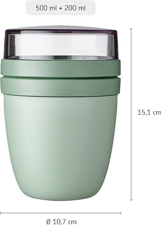 Mepal Lunchpot - 500 + 200 ml - Yoghurt en Muesli beker to go - Geschikt voor vriezer, magnetron en vaatwasser - Ellipse - Vivid mauve - Afbeelding 3