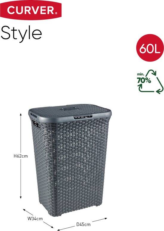 Curver Style Wasmand met Deksel - 60L - 2 stuks - Antraciet - Afbeelding 2