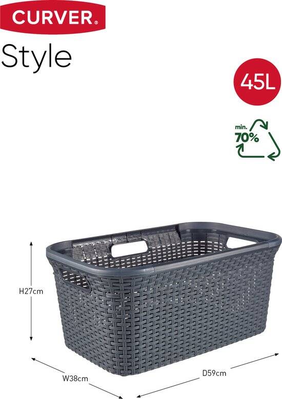 Curver Style Wasmand - 45L - Heupwasmand - Antraciet - Afbeelding 2