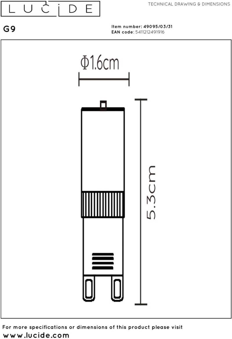 Lucide G9 - Led lamp - Ø 1,6 cm - LED Dimbaar - G9 - 1x3,5W 2700K - Wit - Afbeelding 4