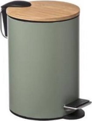5Five Pedaalemmer - softclose - 3L - kakigroen - D17 x H24 cm - prullenbak voor badkamer