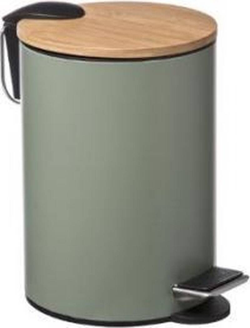 5Five Pedaalemmer - softclose - 3L - kakigroen - D17 x H24 cm - prullenbak voor badkamer