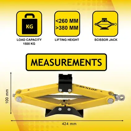 Dunlop Autokrik Mechanische Schaarkrik - auto krik 1500KG - 26-38 cm - Afbeelding 3